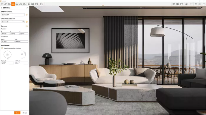 Enscape's real-time rendering window working inside a CAD program