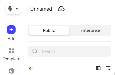 Realishot's user interface, showing the extensive library of models and templates to start a project.