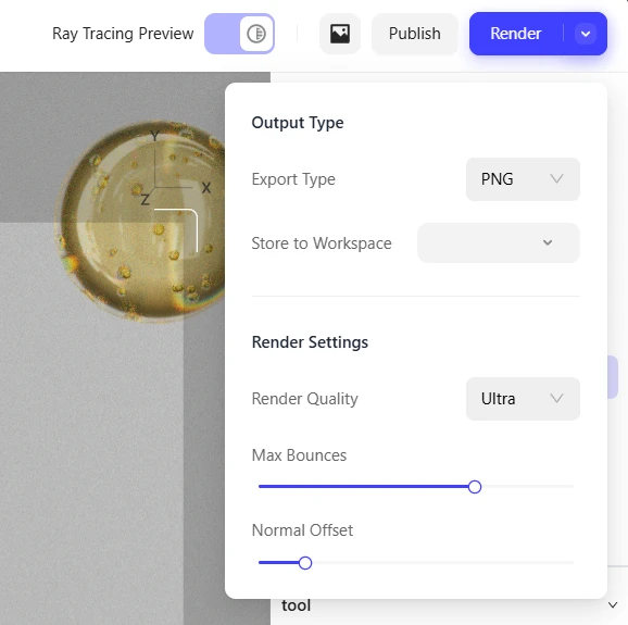 The render settings dialog in Realishot, just before initiating a fast, cloud-based render.