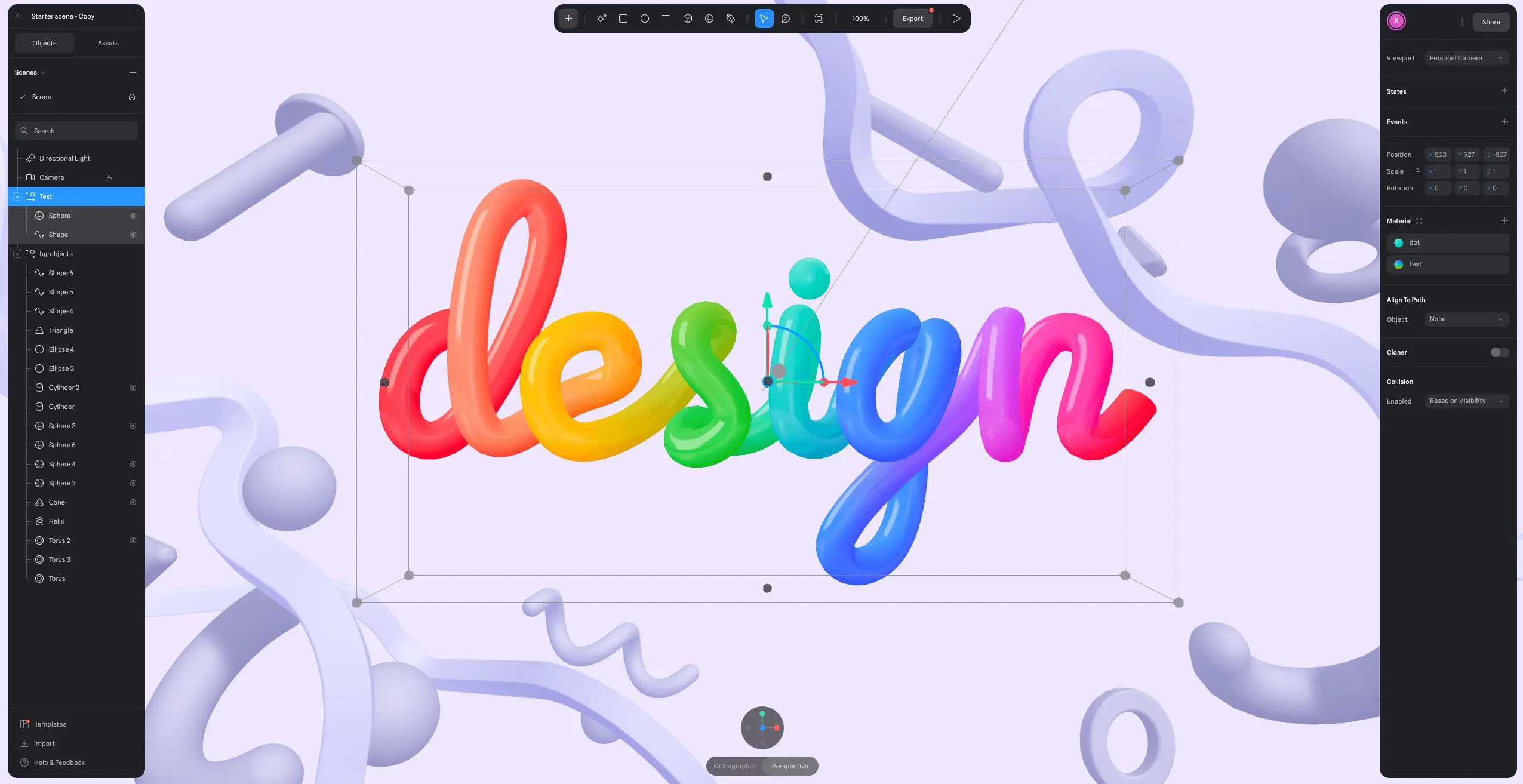 Spline's clean interface for creating interactive 3D web experiences